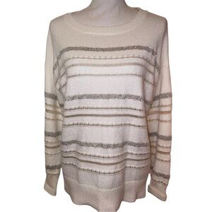 LIZ CLAIBORNE Crew Neck Cotton Blend Sweater in Cream, Gold & Silver Size Large